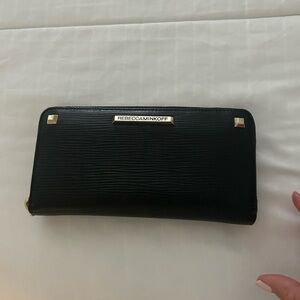 Rebecca Minkoff Black Leather Zip Around Wallet with Gold Details